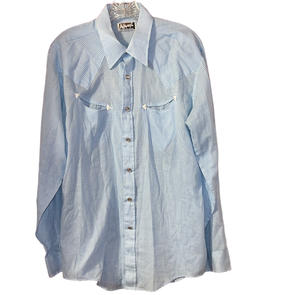 John Wanamaker Men’s Store Long Sleeve Light Blue Vintage Town Rodeo Shirt L